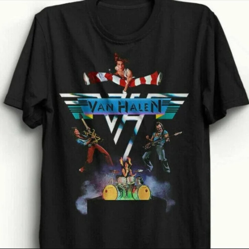 Vintage Van Halen II Tour Concert Black Cotton T-shirt